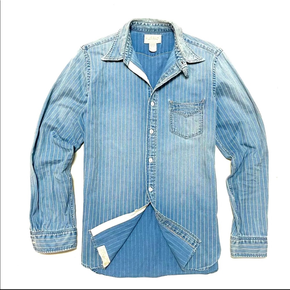 RRL Double RL Ralph Lauren RARE Striped Indigo denim work shirt Vintage Sz Small